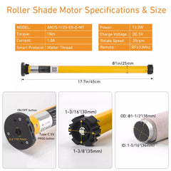 AM25 Matter Tubular Motor for 38-43mm Shade Tube,Work With HomeKit,Alexa,Home Assistant