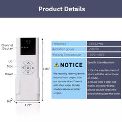 AC114-02B Remote Control (RF 433.92MHz) 2 Channel Wireless Blinds Controller for Motorized Roller Shades and Blinds