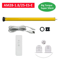 AM28-1.8/25-ES-E or AM28-1.8/30-ES-E Tubular Motor,RF433 Remote,Built-in Battery,for Rolling/Roman Curtain/Sun Blinds,38mm Tube,Big Torque