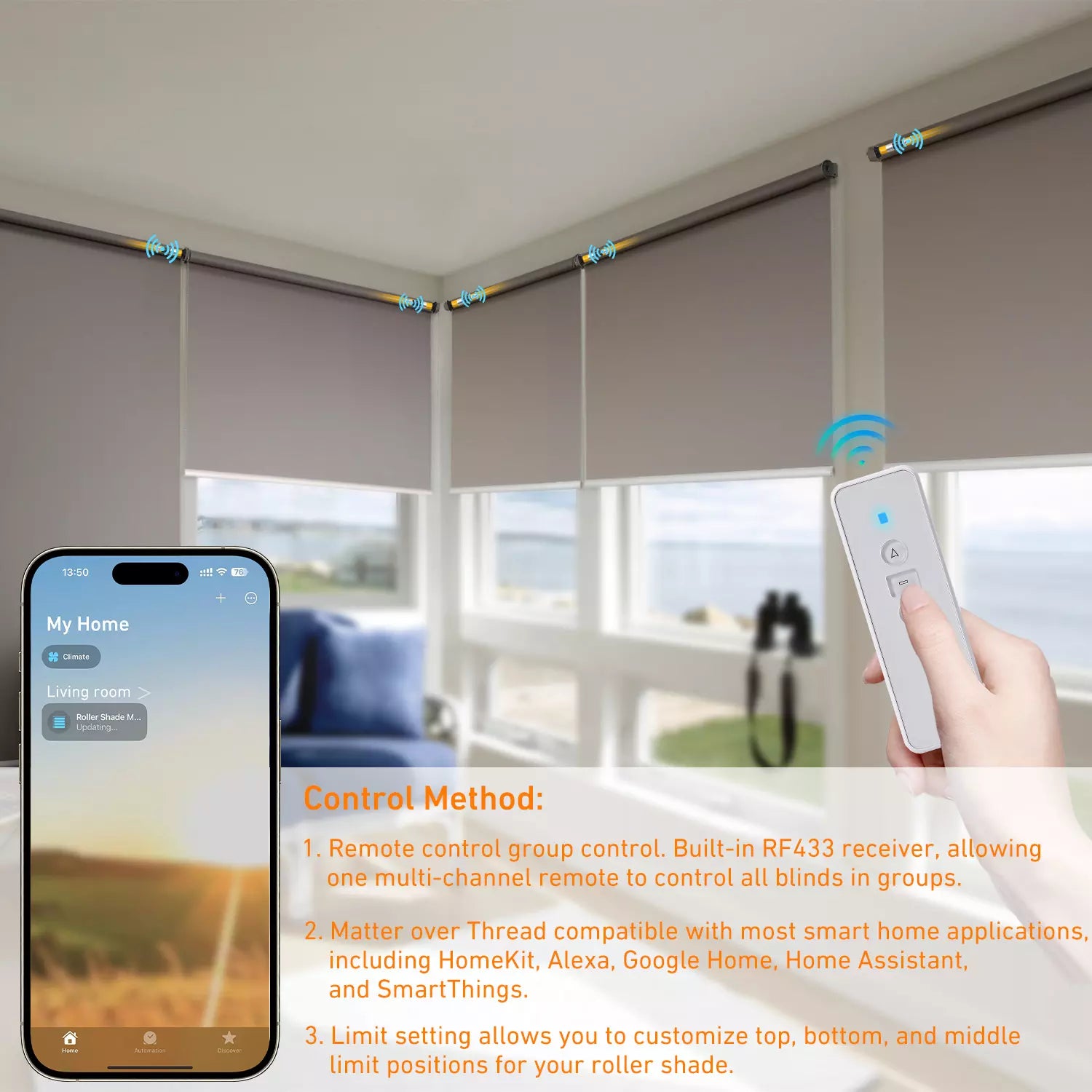 AM25 Matter Tubular Motor for 38-43mm Shade Tube，Work With HomeKit，Alexa，Home Assistant