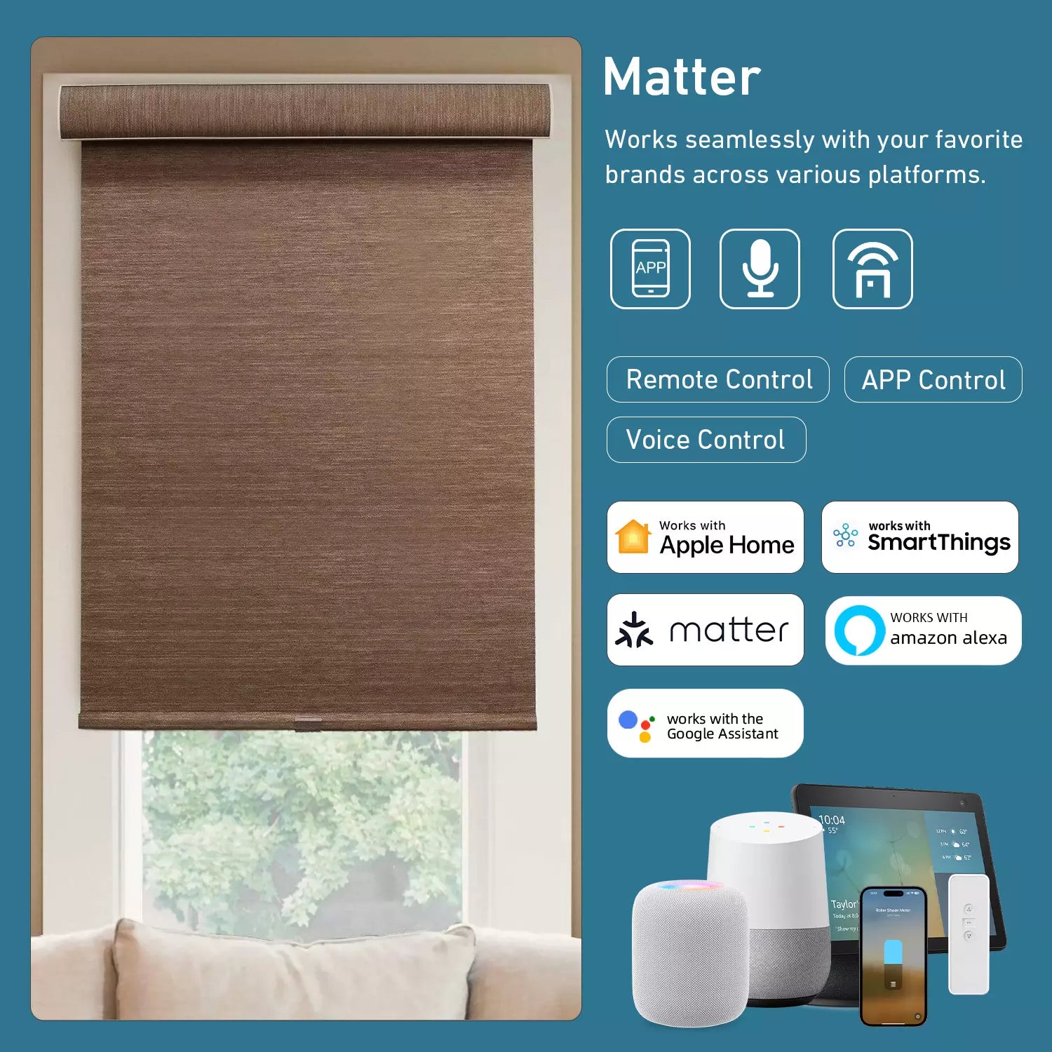 AM25 Matter Tubular Motor for 38-43mm Shade Tube，Work With HomeKit，Alexa，Home Assistant