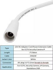 5.5mm x 2.1mm DC Power Extension Cable Cord, Female to Female Plug Jack Adapter Cable