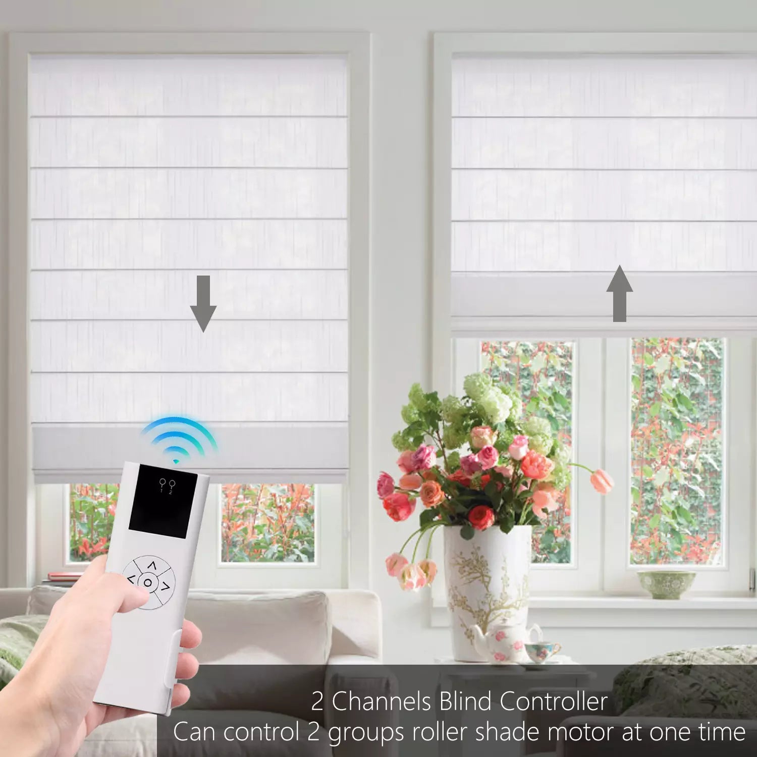 AC114-02B Remote Control (RF 433.92MHz) 2 Channel Wireless Blinds Controller for Motorized Roller Shades and Blinds