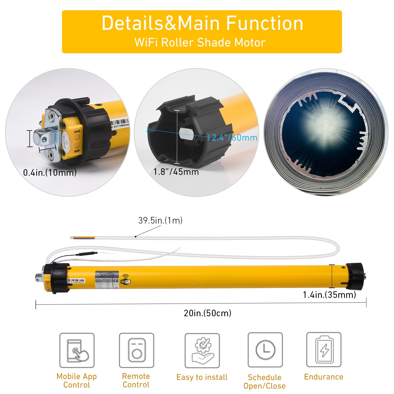 AM35-MEL-PW Electric Awning WiFi Motor Fit 50-63mm Tube For Motorised Retractable Awnings and Electric RV Awning，Automated Retractable Awnings，WIFI Blinds Motor